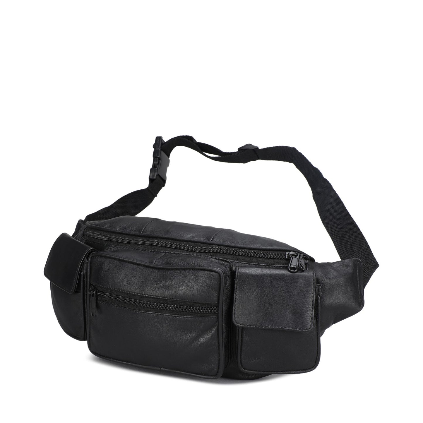 Leather Fanny Pack Belt Waist Pouch Hip Travel Purse Large Mens Womens Black