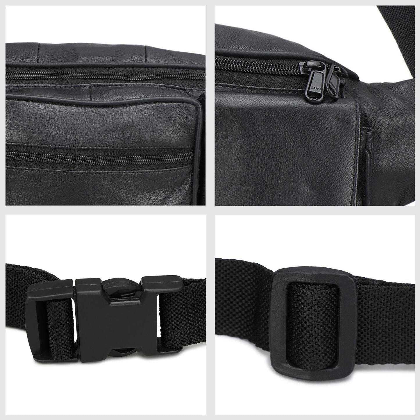 Leather Fanny Pack Belt Waist Pouch Hip Travel Purse Large Mens Womens Black