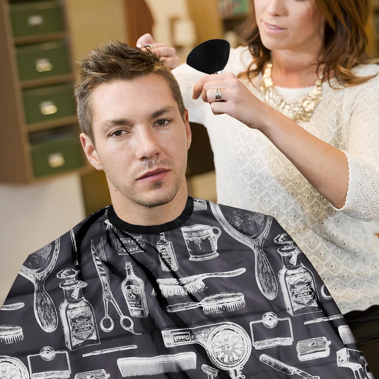 Hair Cutting Barber Cape for Men Women Kids with Neck Duster Brush and Barber Brush, Professional Barber Accessories Cleaning Supplies for Salon Haircut Styling