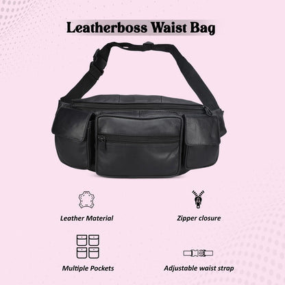Leather Fanny Pack Belt Waist Pouch Hip Travel Purse Large Mens Womens Black