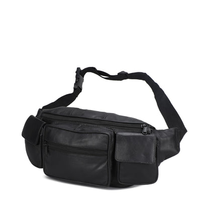 Leather Fanny Pack Belt Waist Pouch Hip Travel Purse Large Mens Womens Black