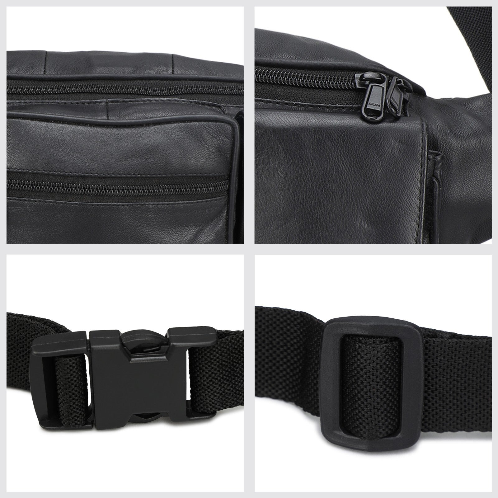 Leather Fanny Pack Belt Waist Pouch Hip Travel Purse Large Mens Womens Black