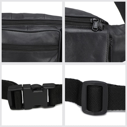 Leather Fanny Pack Belt Waist Pouch Hip Travel Purse Large Mens Womens Black