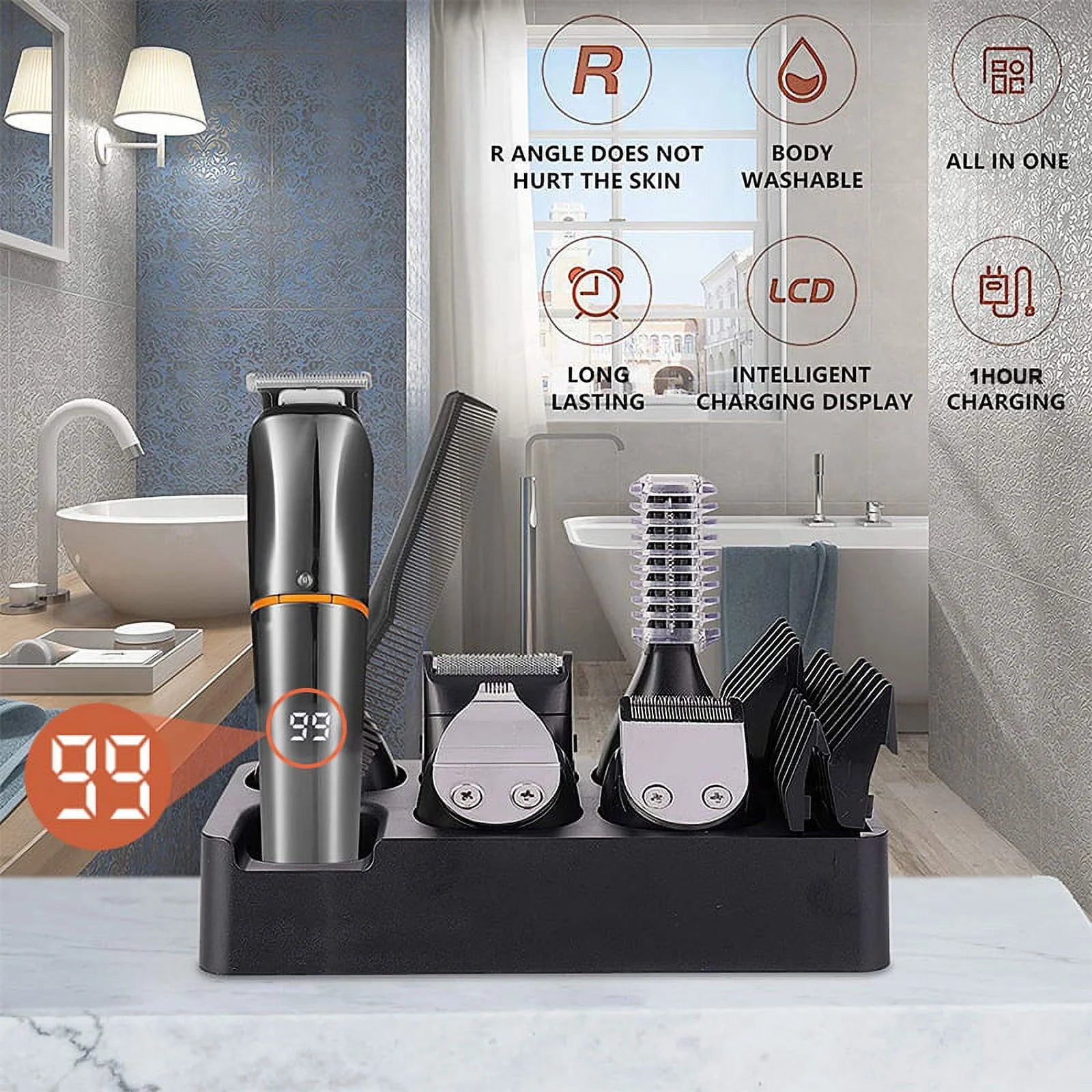 Beard Trimmer for Men Body Mustache Nose Hair Groomer Cordless Trimmer 6 in 1 Grooming Kit Waterproof USB Rechargeable
