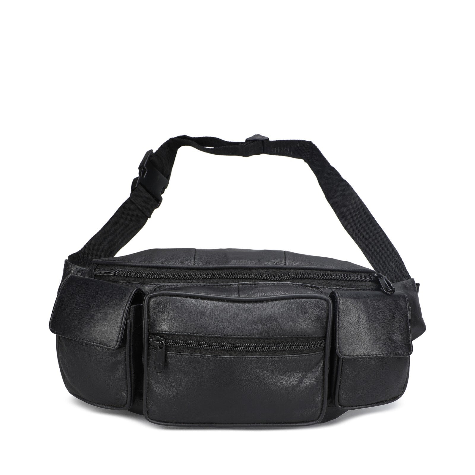 Leather Fanny Pack Belt Waist Pouch Hip Travel Purse Large Mens Womens Black