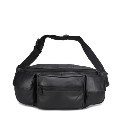 Leather Fanny Pack Belt Waist Pouch Hip Travel Purse Large Mens Womens Black