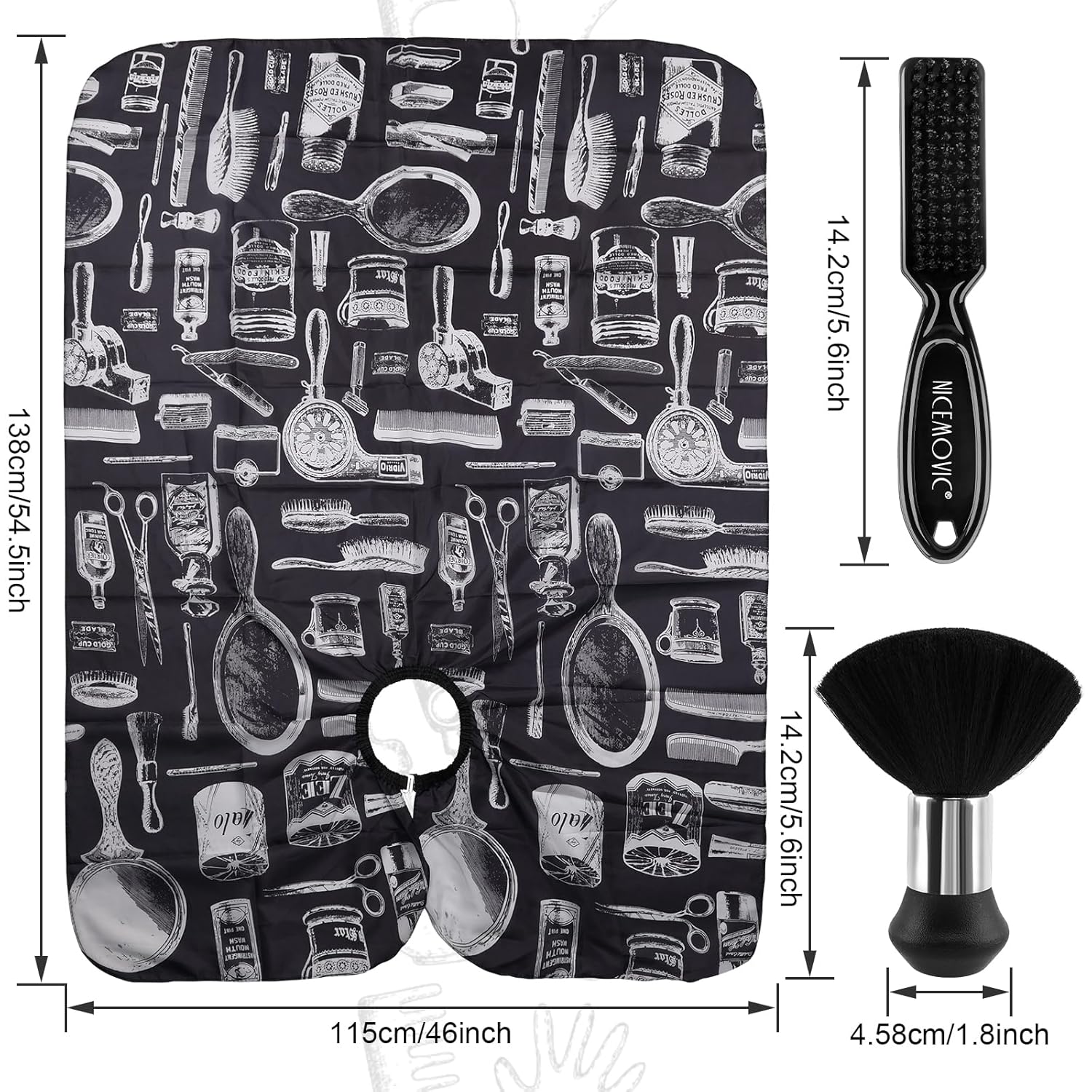 Hair Cutting Barber Cape for Men Women Kids with Neck Duster Brush and Barber Brush, Professional Barber Accessories Cleaning Supplies for Salon Haircut Styling