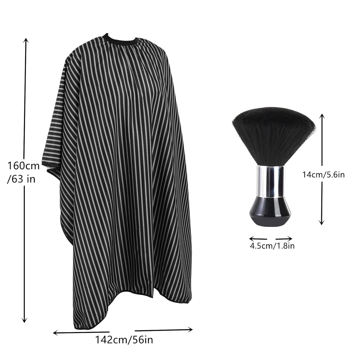 Professional Hair Cutting Cape with Neck Duster Brush, Large Size Salon Hairdresser Cape for Men, Women and Kids(Black with White Stripes)
