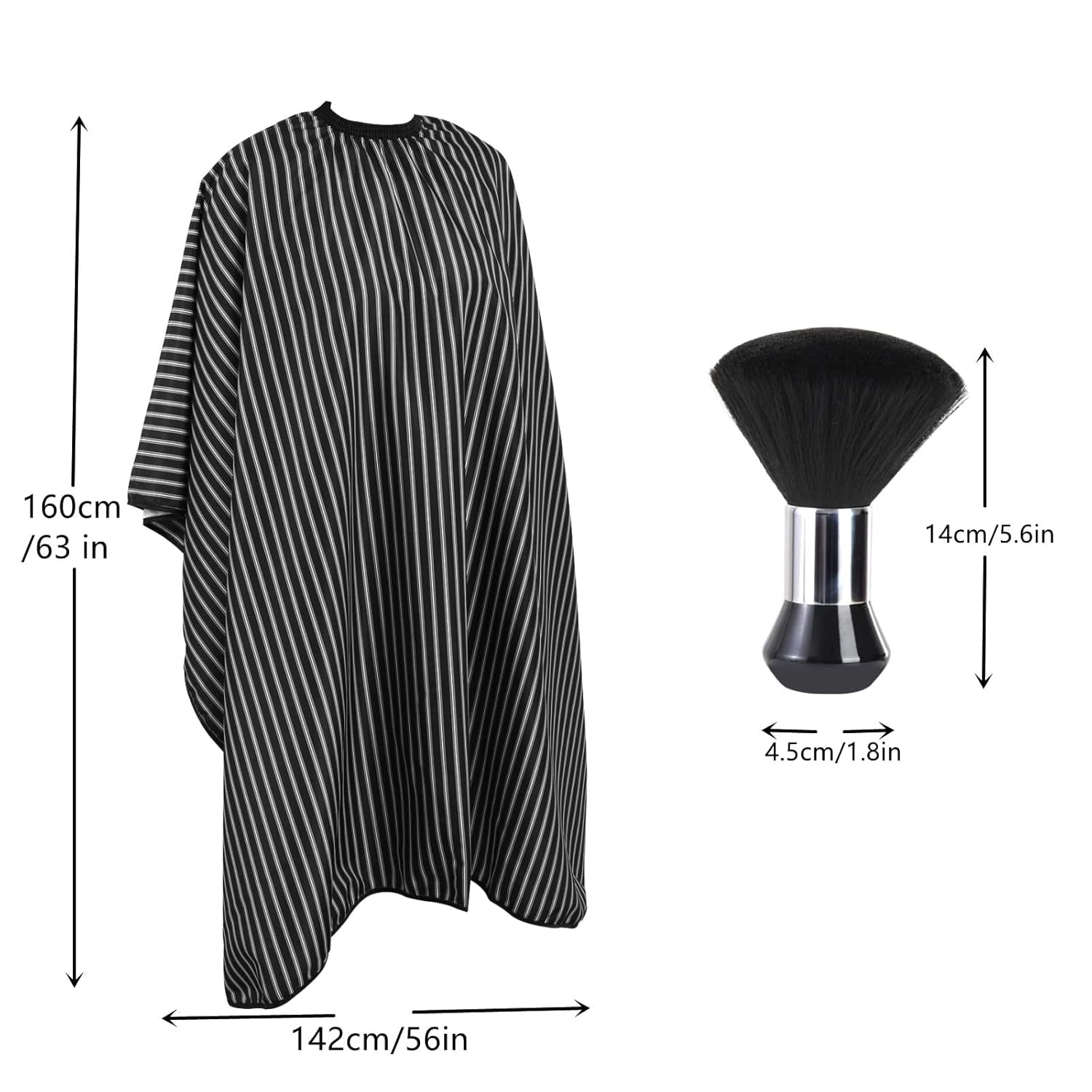 Professional Hair Cutting Cape with Neck Duster Brush, Large Size Salon Hairdresser Cape for Men, Women and Kids(Black with White Stripes)