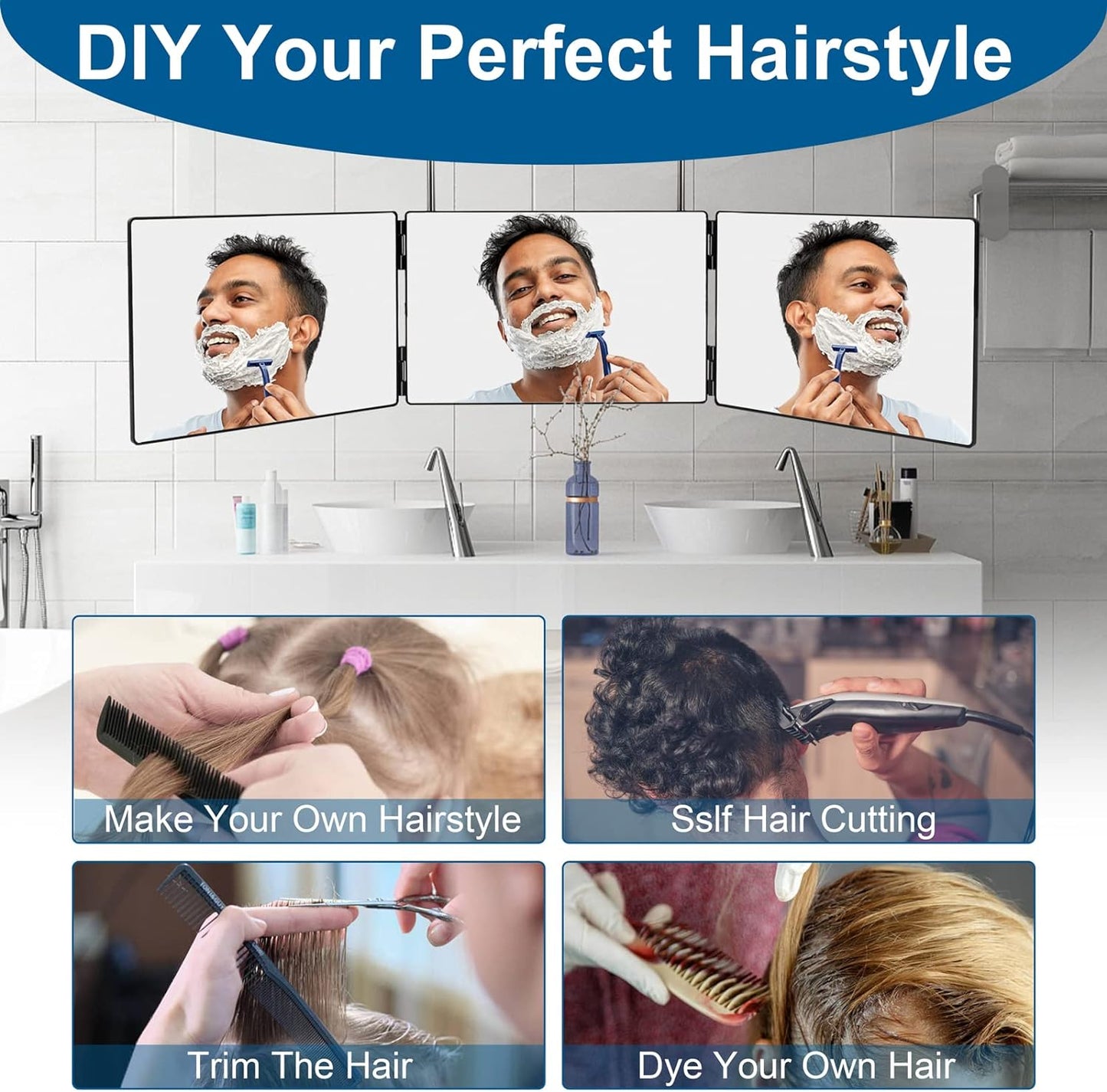 3 Way Mirror for Self Hair Cutting,360 Haircuts Mirror Men for Barber Us