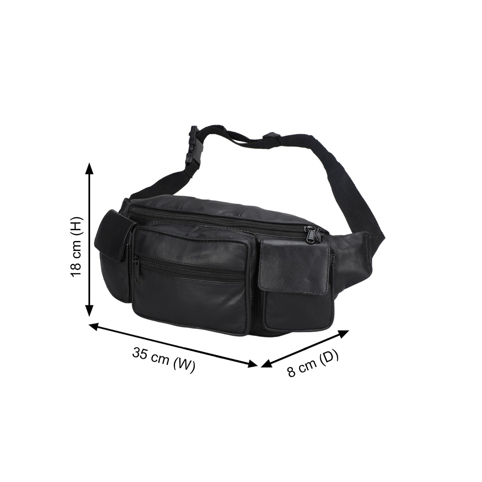 Leather Fanny Pack Belt Waist Pouch Hip Travel Purse Large Mens Womens Black
