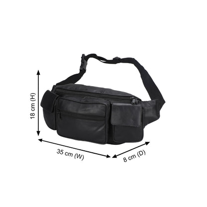 Leather Fanny Pack Belt Waist Pouch Hip Travel Purse Large Mens Womens Black