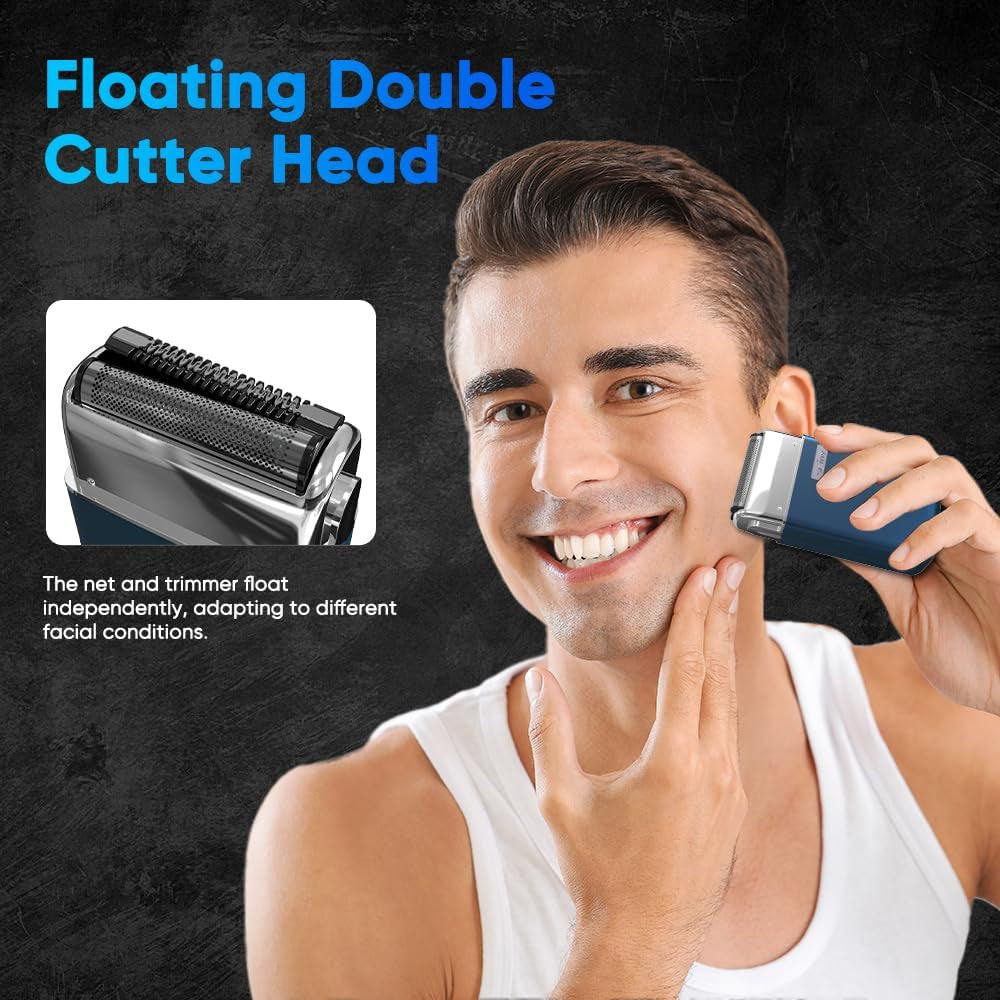 Portable Electric Razor for Men with Toothed & Mesh Blades, Magnetic Adsorption Head, Dynamic Ribbon LED, IPX7, Mini Electric Foil Shaver for Men, Polly