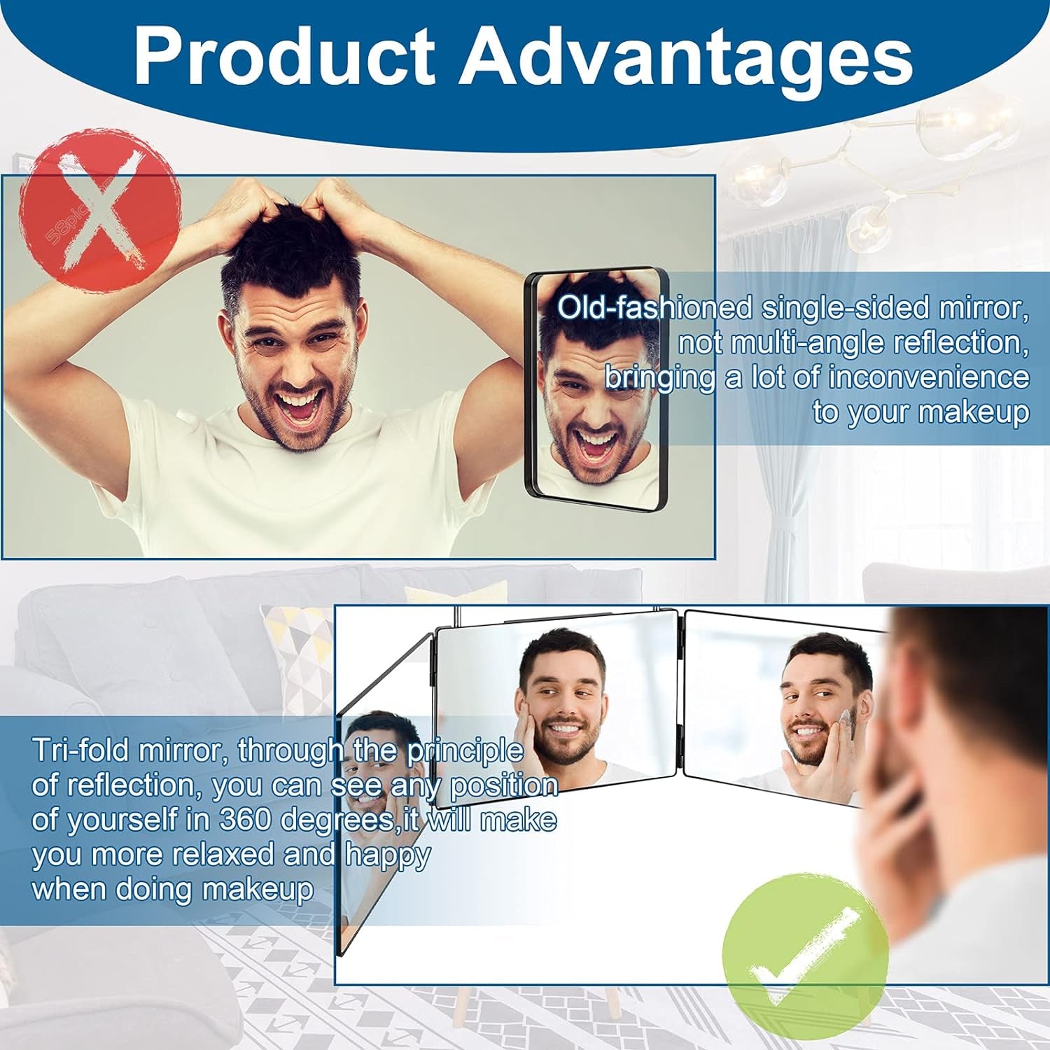 3 Way Mirror for Self Hair Cutting,360 Haircuts Mirror Men for Barber Us