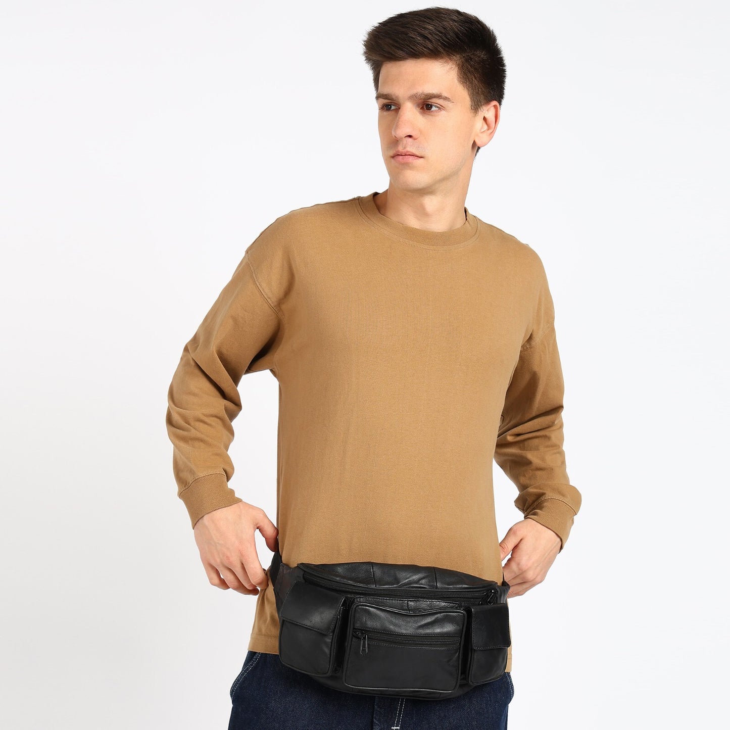 Leather Fanny Pack Belt Waist Pouch Hip Travel Purse Large Mens Womens Black